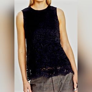 Ann Taylor Women's Layered Lace Embroidered Tank Top Floral Black XS